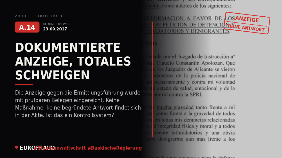 Anzeige gegen das Ermittlungsgericht Nr. 8 und die Staatsanwaltschaft Bilbao