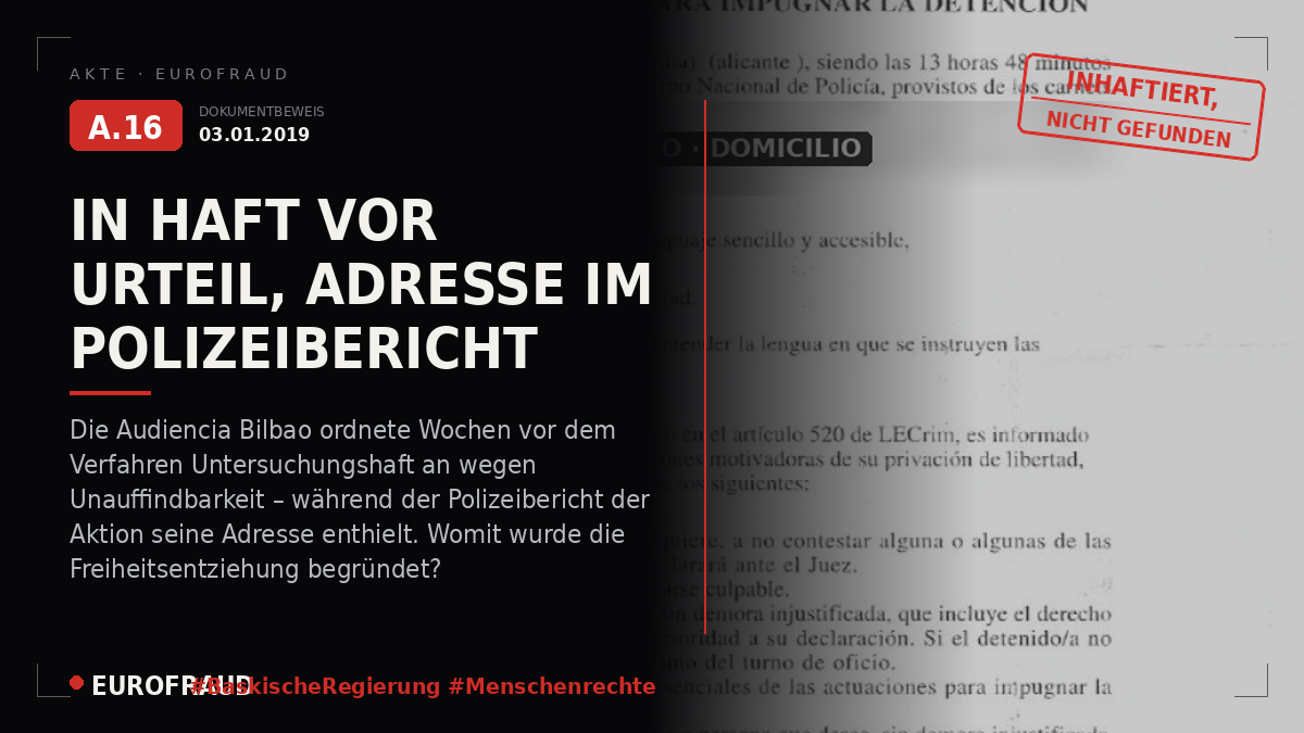 Vom Provinzgericht Bilbao angeordnete Festnahme und Inhaftierung