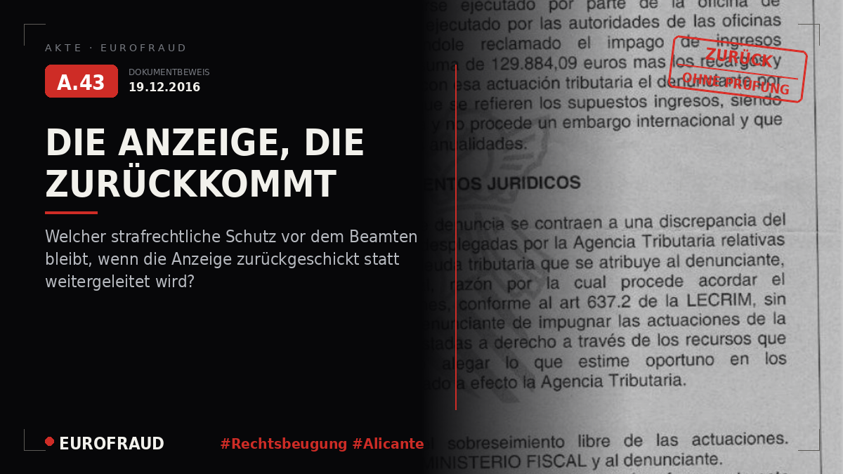 Anzeige und Beschlüsse des Ermittlungsgerichts Nr. 3 von Alicante