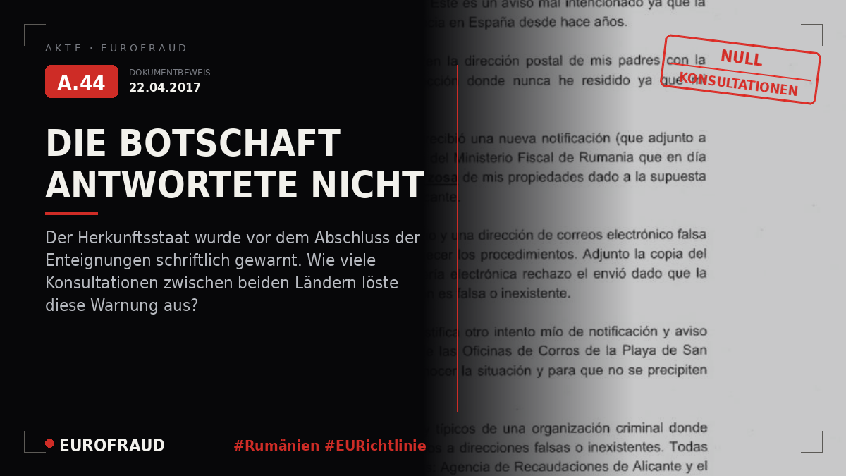 Kommunikation mit der Botschaft Rumäniens betreffend die Pfändungen
