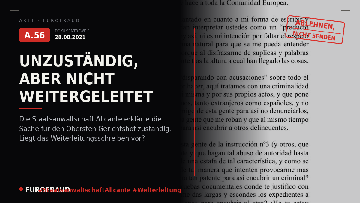Anzeige vor der Staatsanwaltschaft Alicante gegen das Ermittlungsgericht Nr. 3
