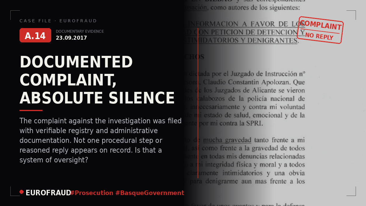 Complaint against Investigating Court No. 8 and the Bilbao Prosecutor's Office