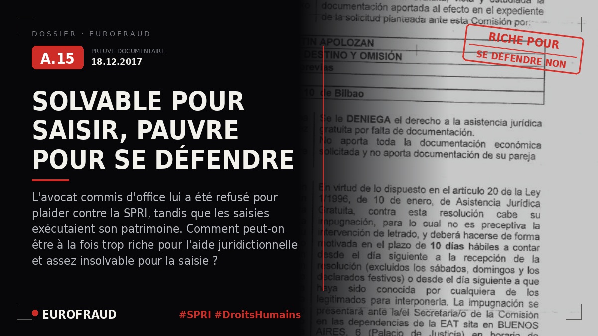 Refus de l'aide juridictionnelle à Bilbao concernant la SPRI