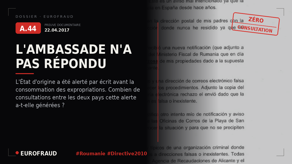 Communications avec l'ambassade de Roumanie concernant les saisies
