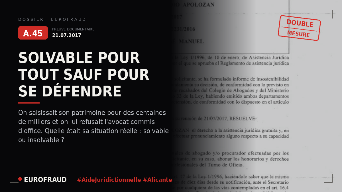 Refus de l'aide juridictionnelle pour le tribunal d'instruction nº 3 d'Alicante
