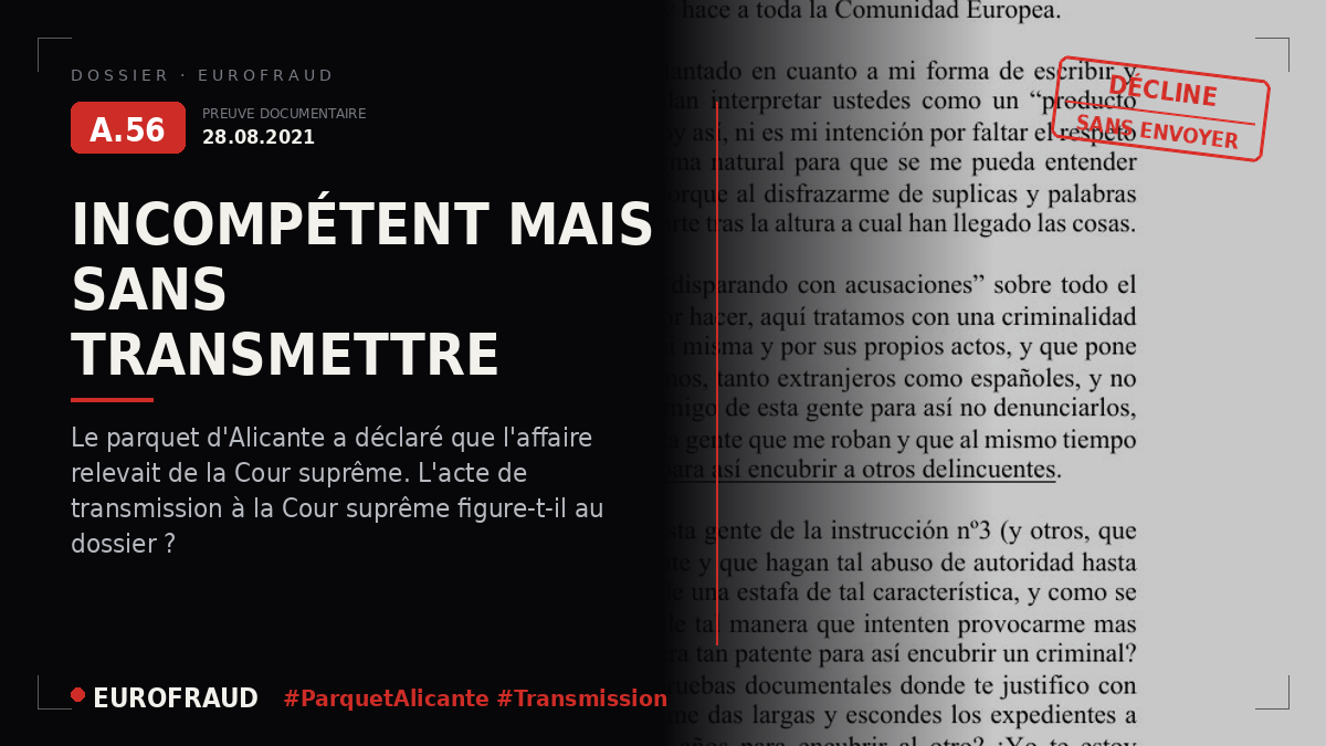 Plainte devant le parquet d'Alicante contre le tribunal d'instruction nº 3