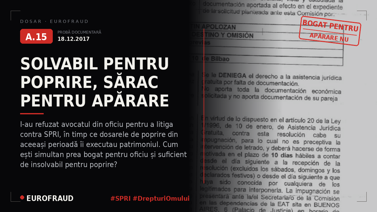 Refuzul asistenței juridice gratuite în Bilbao privind SPRI