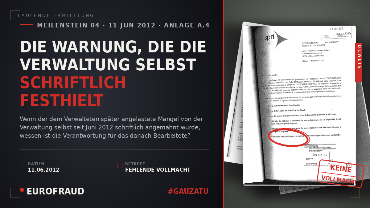 DIE WARNUNG, DIE DIE VERWALTUNG SELBST SCHRIFTLICH FESTHIELT
