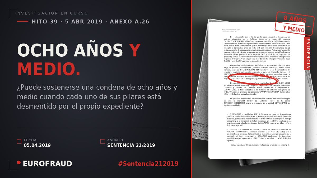 SENTENCIA 21/2019: OCHO AÑOS Y MEDIO