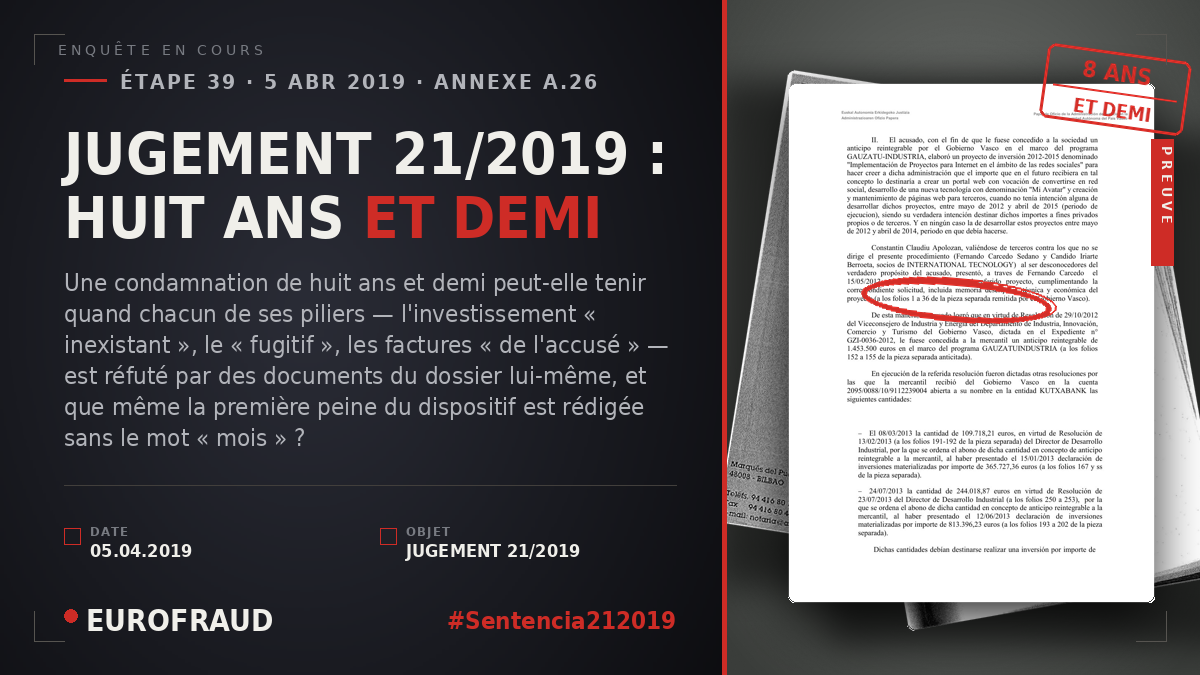 JUGEMENT 21/2019 : HUIT ANS ET DEMI