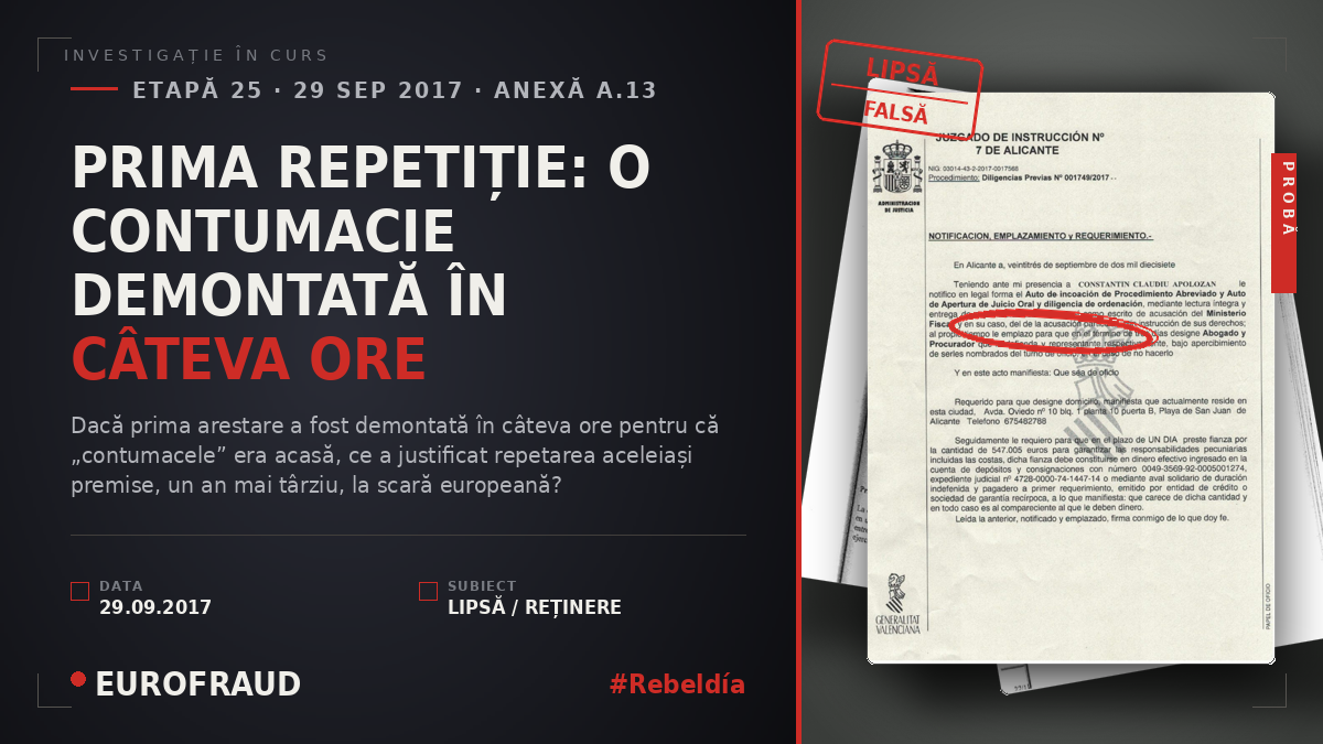 PRIMA REPETIȚIE: O CONTUMACIE DEMONTATĂ ÎN CÂTEVA ORE